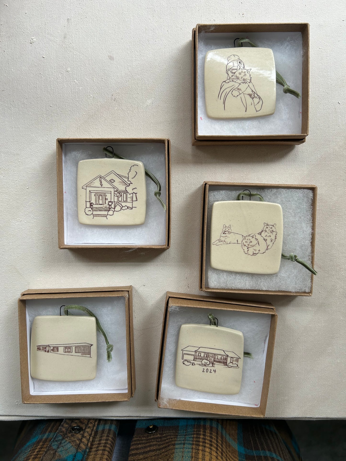 custom ornament: black line drawings