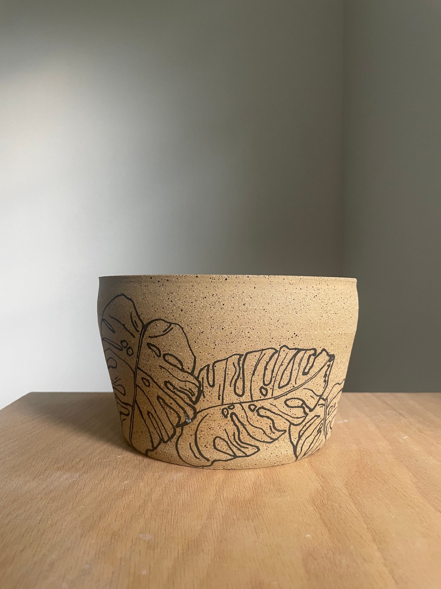 raw clay monstera planter