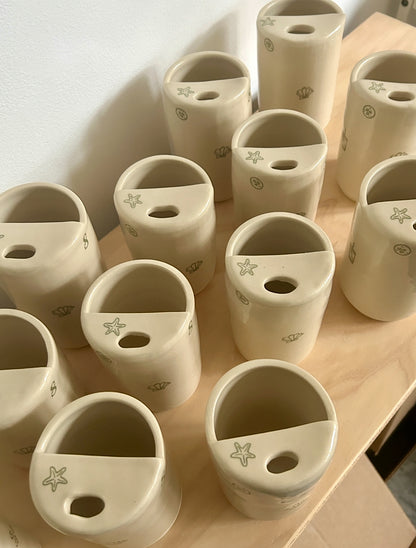 custom travel cup: black line drawings