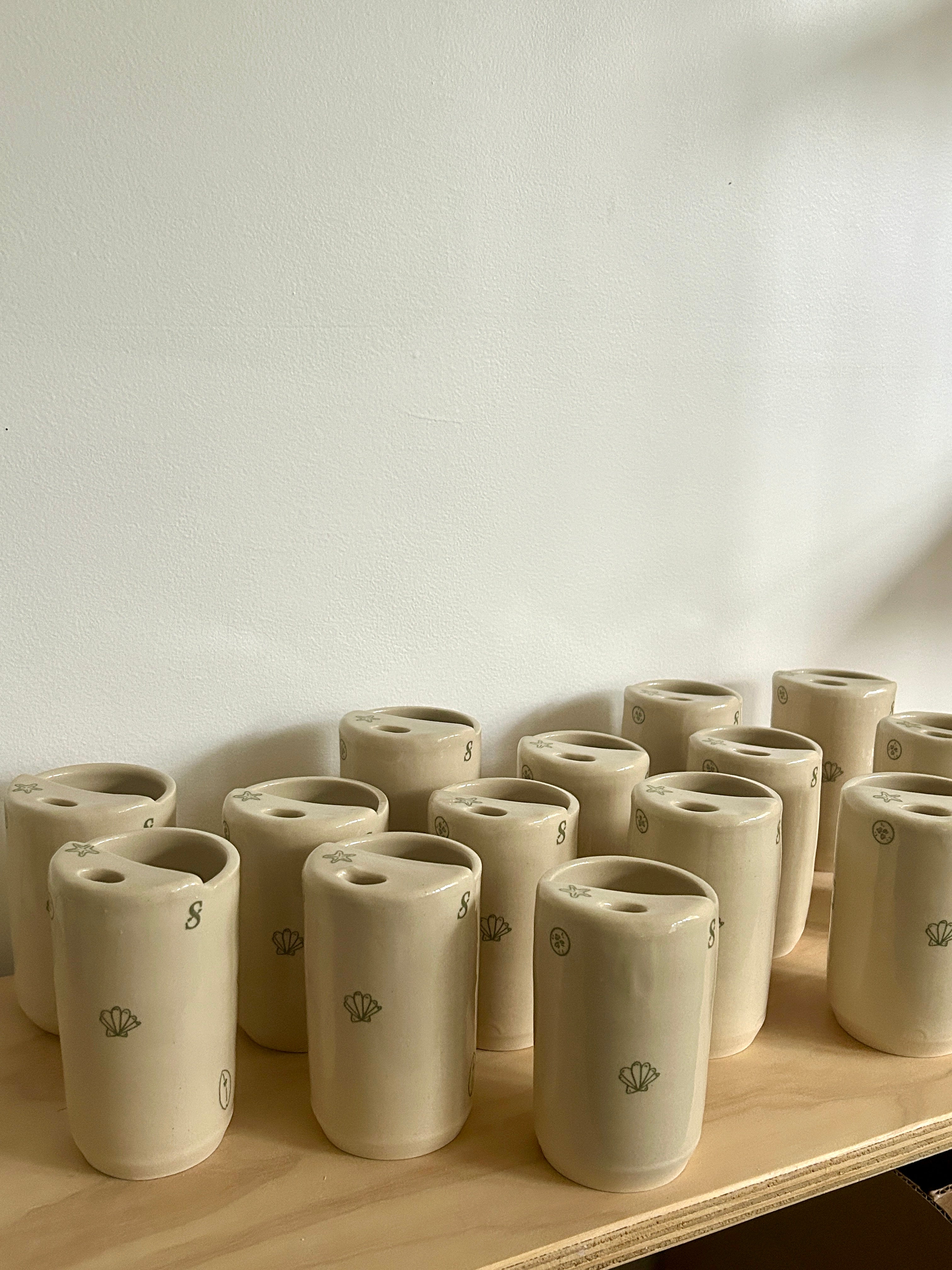 custom travel cup: black line drawings