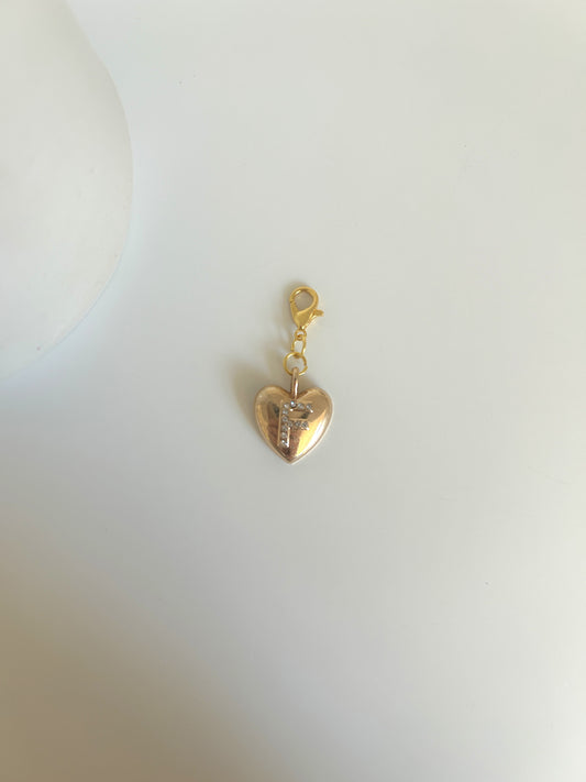 "F" Gold Heart Charm