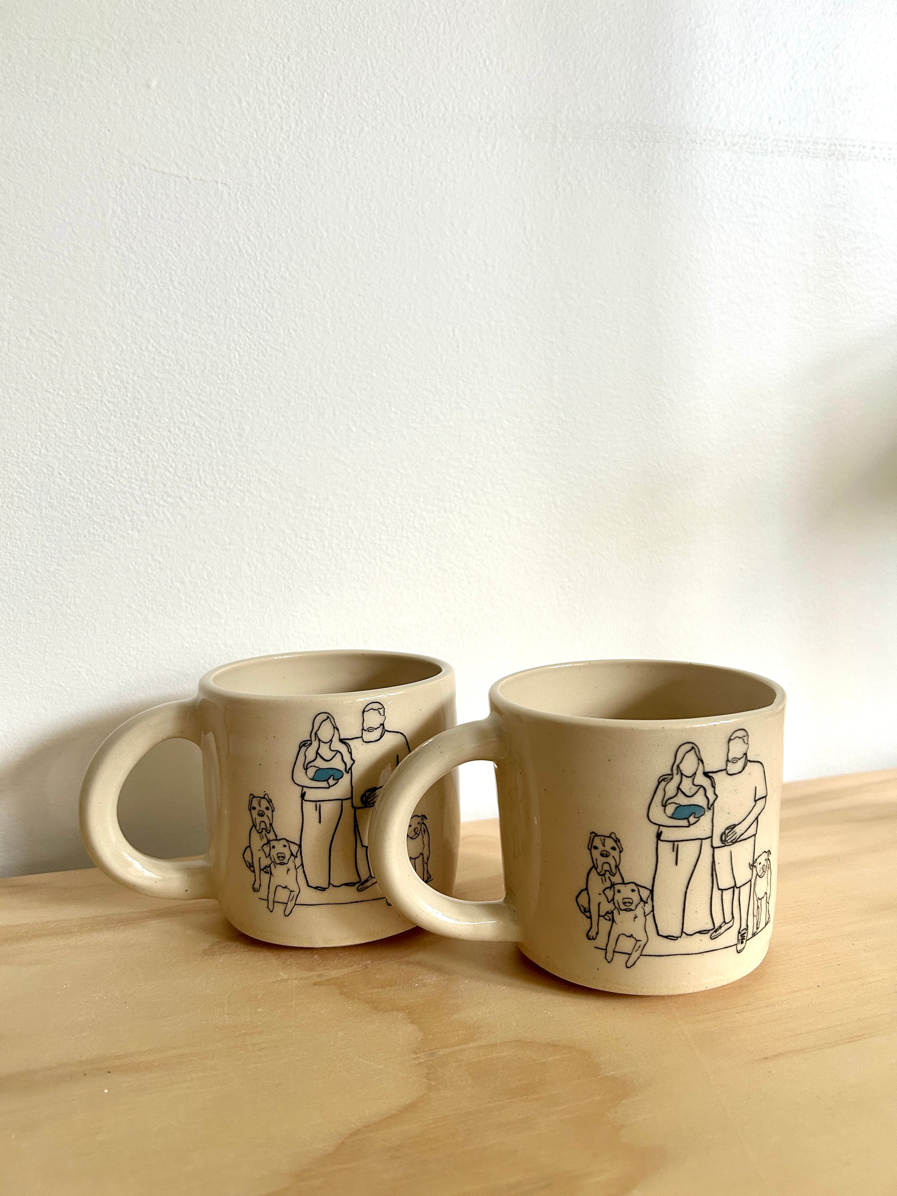 custom mug: black line drawings w/ color