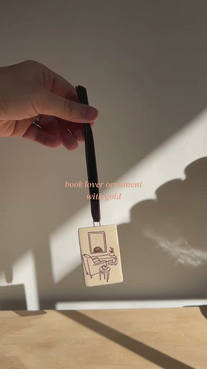 Book Lover Ornament w/ Gold